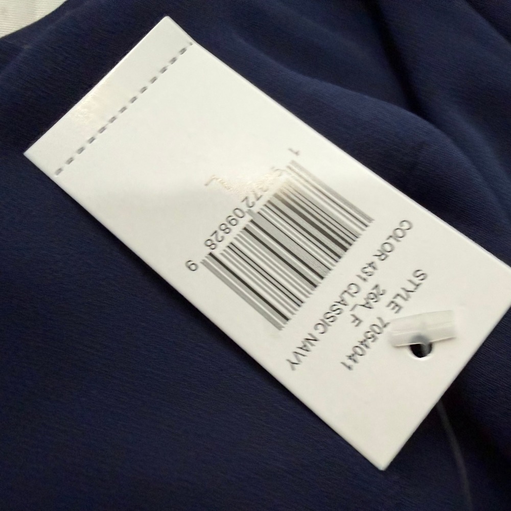 CeCe Mistee Navy Blue Scalloped Puff Sleeve Button Down Blouse NWT Large - Picture 5 of 8